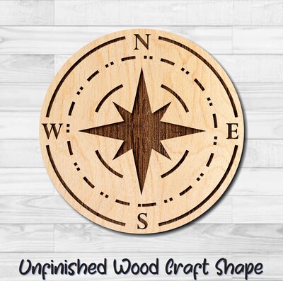 Mariner's Compass 4 Unfinished Wood Shape Blank Laser Engraved Cut Out Woodcraft Craft Supply COM-007 - image1